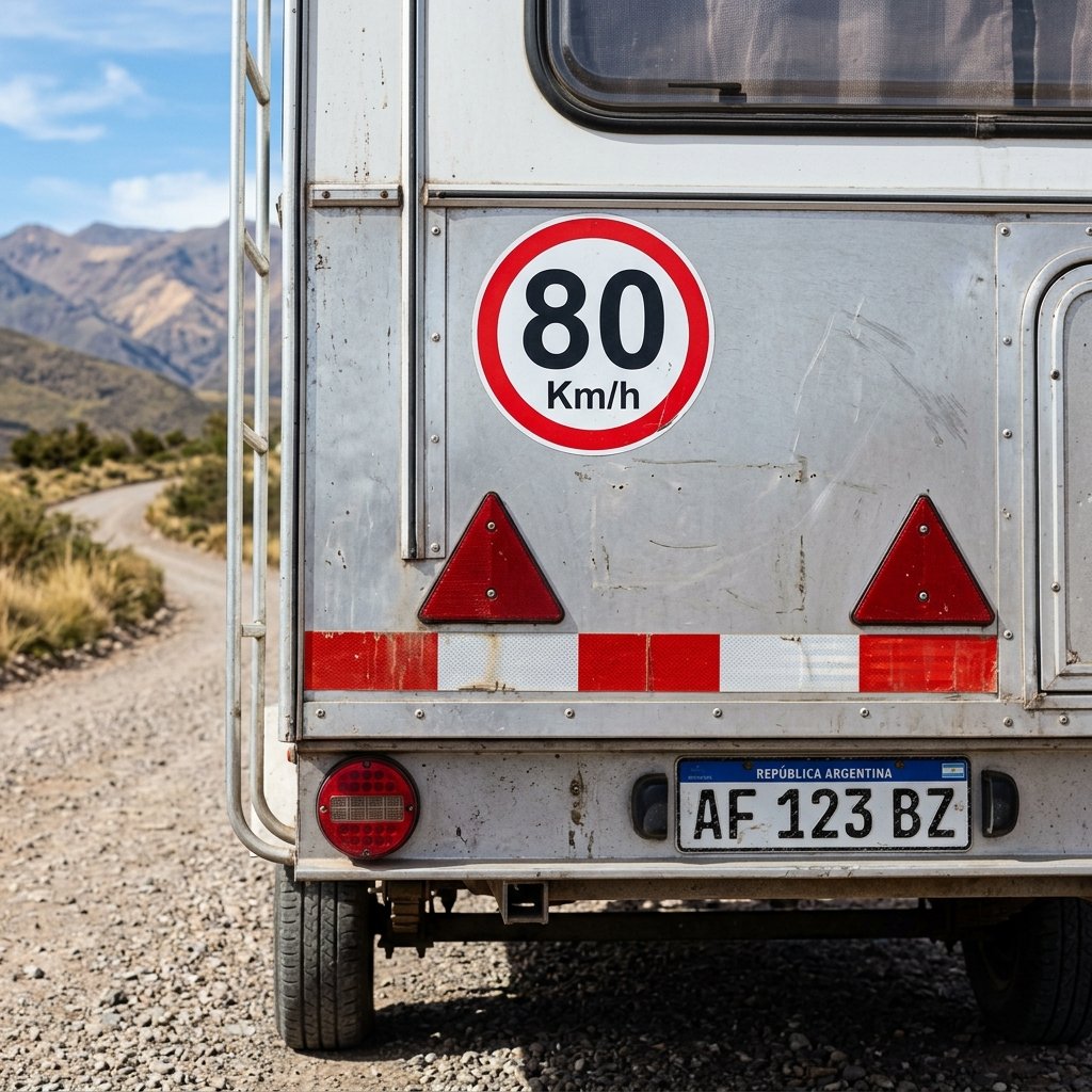 Detalle trasero de reflectivos y circulo de 80 en un trailer